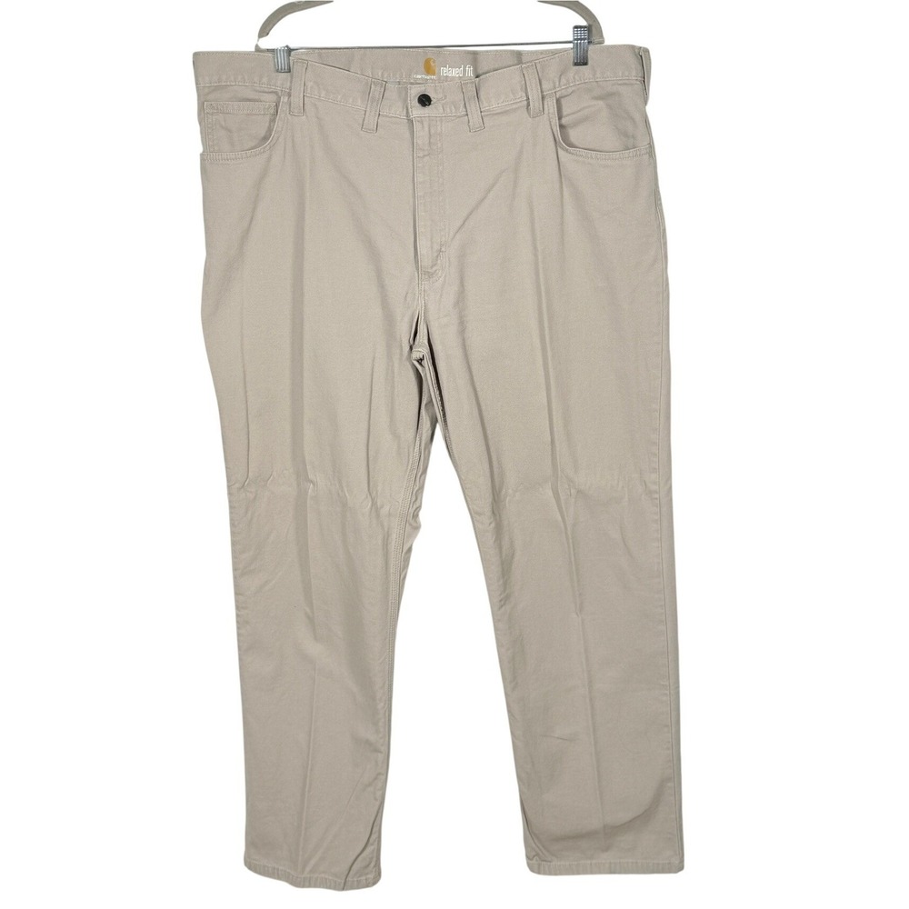 Carhartt Relaxed Fit Canvas Work Pants Tan Khaki Mens 44x32 Straight Leg Utility